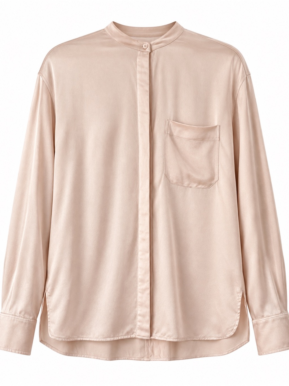 Vince Cream Mandarin-Collar Silk Blouse